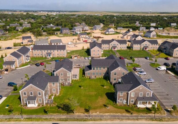 aerial view of modular housing on Nantucket Island