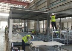 creating steel modular building inside factory